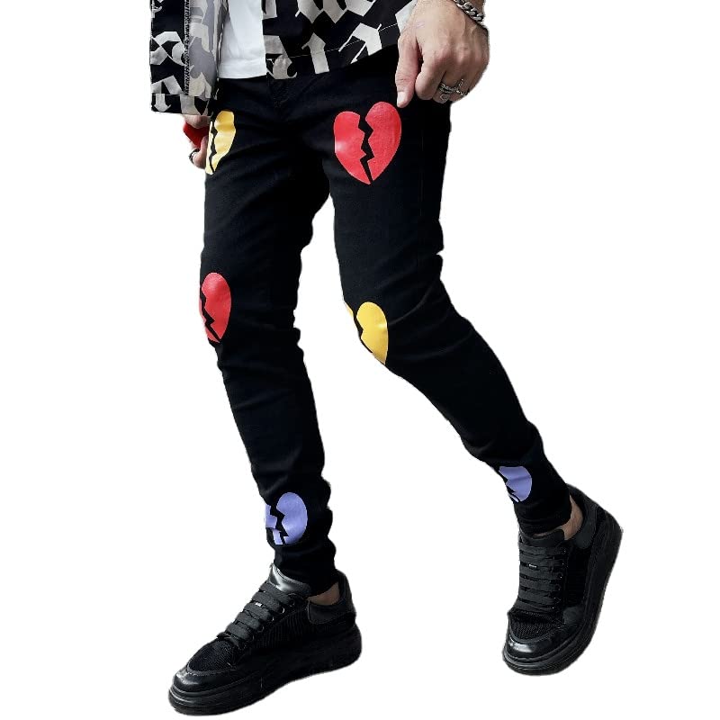 Jeans da uomo skinny fit gamba dritta, jeans da uomo, jeans da uomo stampati elasticizzati slim fit, Nero-1, 46