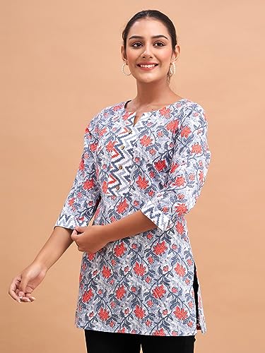 Image of feranoid Women Cotton Printed Short Kurti | Short Kurti for Women | Printed Cotton Kurti