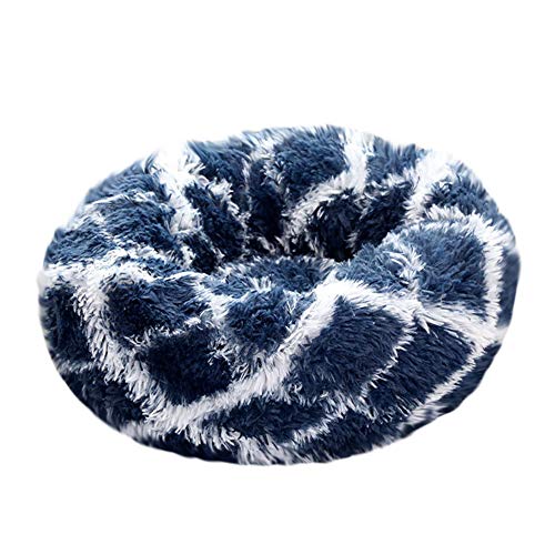 BLEVET Cama Gato Suave Cama Perro Redonda Cómoda y Lavable Cama con Cojín para Perros y Gatos MZ122 (Diameter:40cm, Dark Blue Grid)