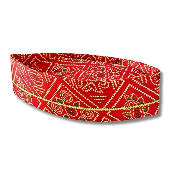 firstdemand Traditional Topi for Gujarati, Maharashtrian Wedding Marriage Pooja Sakharpuda Engagement Function Red Bandhani Stiff Topi (in, Alpha, Free Size, Pack of 3)-picture-43