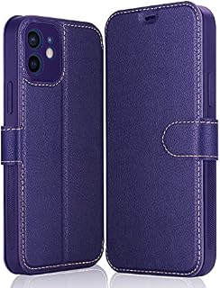 ELESNOW Case iPhone 12-6.1", Premium Leather Wallet Flip Cover [Full Lens Protection] [Magnetic Closure] Compatible with Apple iPhone 12 (Purple)