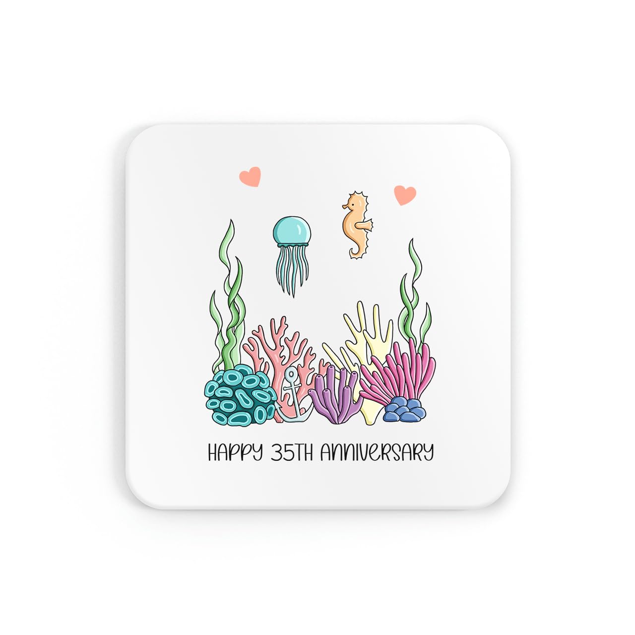 New Spirit Original White 35Th Anniversary Coral Anniversary Coaster, Wedding Anniversary, Married, Marriage, Wife, Husband, Celebrate, Celebration