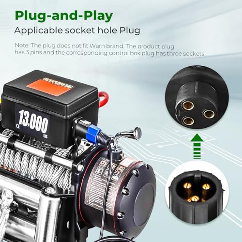 Winch Controller,3 Pin Male Plug Electric Winch Remote Control Controller with 9.2ft Cable for Car Off Road Vehicle by Tbest - Image 5