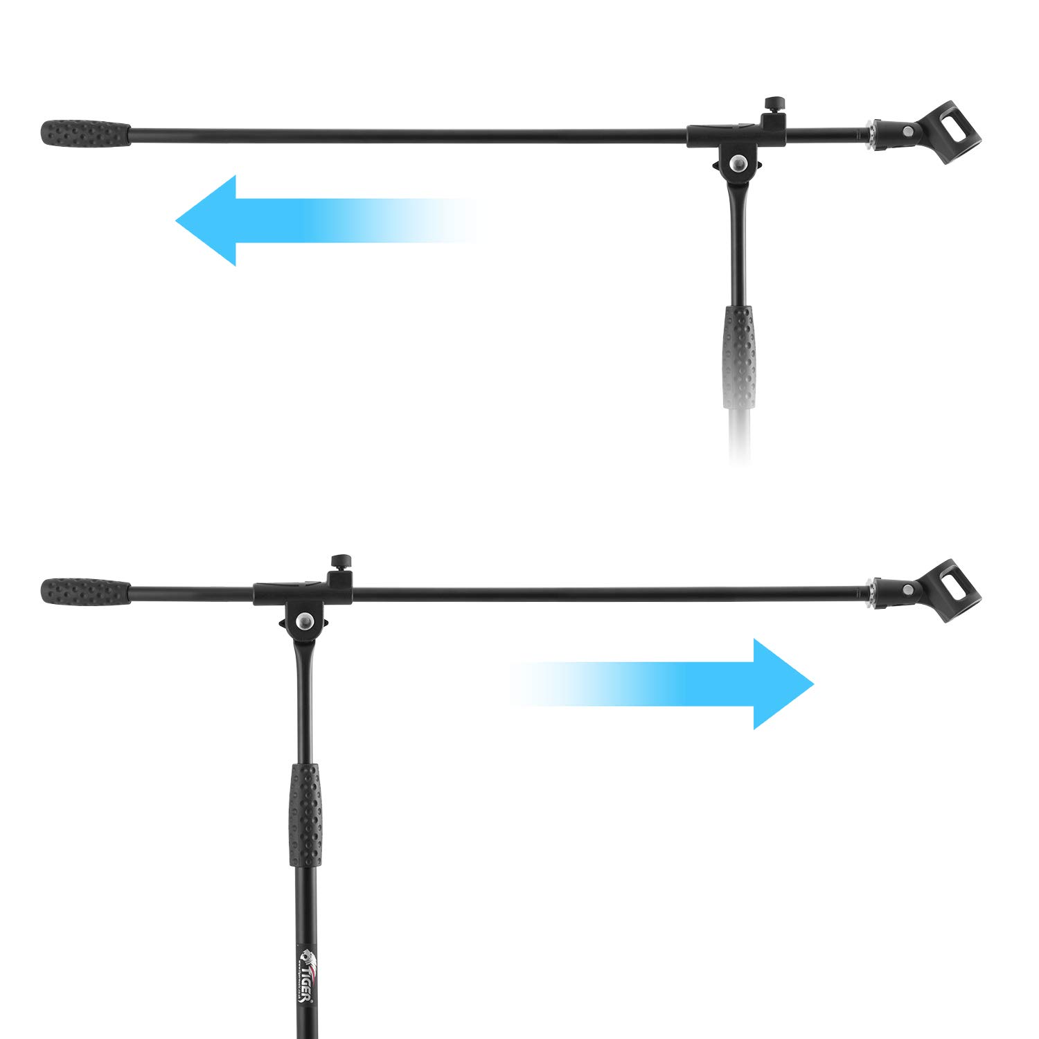 Tiger Boom - Soporte para micrófono con clip para micrófono, Plástico con Bolsa, Negro | Trípode para micrófono con soporte y bolsa, estable y regulable en altura, ideal para escenarios, estudios y ensayos
