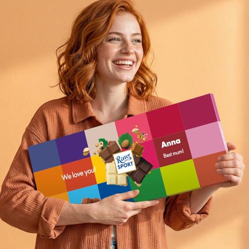 Mega Ritter Sport Schokoladentafel Personalisiert - Schokolade mit Namen personalisiert Geschenk zum Geburtstag Alpenmilch Pistazie Karamell Keks Zartbitter ganze Haselnuss (XXL Ritter Sport)