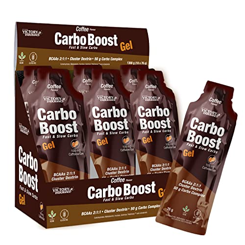 Victory Endurance Carbo Boost Gel, Sabor Café (18 x 76 g), Energía inmediata, Para el ejercicio prolongado, Complejo de Carbohidratos, BCAAs y Sodio, Con Cafeina, Sin gluten, vegano
