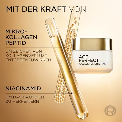 L'Oréal Paris Gesichtspflegeset, Anti-Aging Tag und Nacht Feuchtigkeitspflege für straffere Haut, mit Kollagen-Peptid, Age Perfect Kollagen Experte Gesichtscremes, 2 x 50ml 5