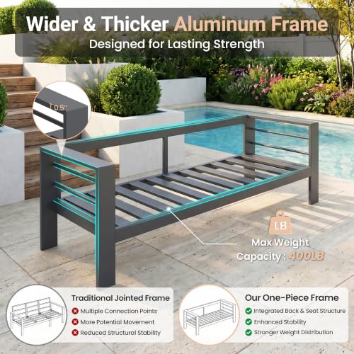 Solaste 7-Seaters Aluminum Outdoor Patio Furniture Set, Patio Sectional with 5" Thick Cushion, Outdoor Furniture with Coffee Table, Patio Sofa for Porch, Backyard, Deck, Yard, Dark Grey by Solaste - Image 4