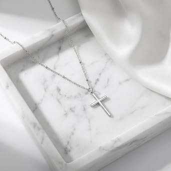 Cross Necklace for Women Girls 925 Silver Necklace Women, Gold Cross Necklaces Ladies Silver Christian Baptism Religious Jewellry Gifts Tiny Choker Gold for Women Gold Jewelry Gifts for Women Girls