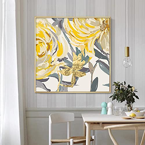 Toile d'art abstraite fleur jaune décoration salon maison