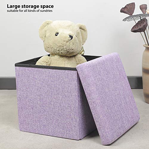 B Fsobeiialeo Storage Ottoman Cube, Linen Small Coffee Table, Foot Rest Stool Seat, Folding Toys Chest Collapsible For Kids Light Purple 11.8"X11.8"X11.8" #TOP1