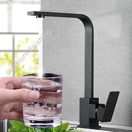 UNIKITCH ACCESSORIES Stainless Steel 304 Kitchen Sink Mixer Tap With 360 Swivel And Connection Hoses, Deck Mounted,Hot & Cold Mixer (Black Matte) Pack Of 1