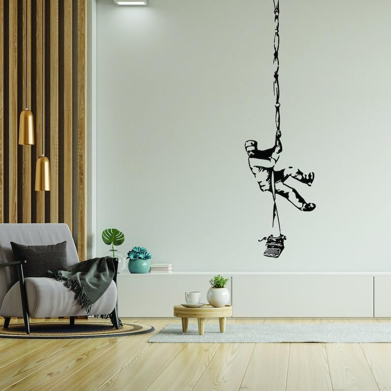Banksy Prisoner Escape Wall Decal - Street Art Graffiti Еhief Vinyl Sticker - Urban Artistic Prison Escape Burglar on Rope Wall Mural Decor (24'' x 7'')