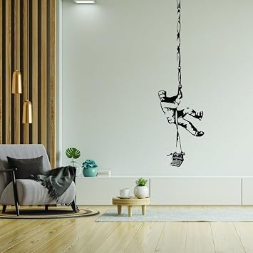 Banksy Prisoner Escape Wall Decal - Street Art Graffiti hief Vinyl Sticker - Urban Artistic Prison Escape Burglar on Rope Wall Mural Decor 39 x 11