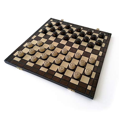 Jeu DE Dames XL - Damier de Taille 40 x 40 cm, Fabrication Artisanale en Bois de Charme Vernis éco-Responsable. Plateau Pliable et Nomade, Rangement Facile,...