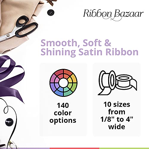 Image of Ribbon Bazaar Double Faced Satin - Premium Gloss Finish - 100% Polyester Ribbon for Gift Wrapping, Crafts, Scrapbooking, Hair Bow, Decorating & More - 4 inch Off White 25yd