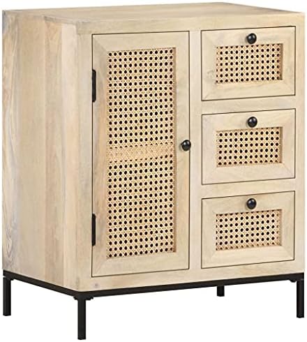 vidaXL Sideboard Coffee Bar Buffet Cabinet with Storage Console Table for Kitchen Dining Room Living Room Hallway Solid Wood Mango and Natural Cane