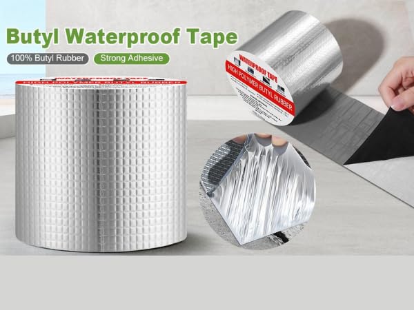 Image of Adhesive Waterproof tape | Super Strong Permanent Repair Roof | Water Leakage Solution Rubber Tape | surface Crack Window Sill Gap Boat Sealing Tank Leak (12 Inch (28CM*5M))