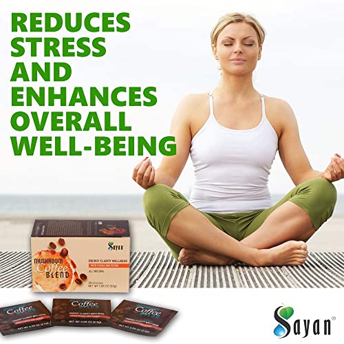 Sayan Mushroom Instant Coffee Blend, Organic Arabica Colombian + Reishi & Chaga Extract - Powerful Immune Support Antioxidant Drink, Concentration & Focus - 20 Packets (0.09Oz/2.5G Each) #TOP2