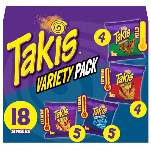 Takis Assorted Variety Pack Rolled Tortilla Chips, 18 Count