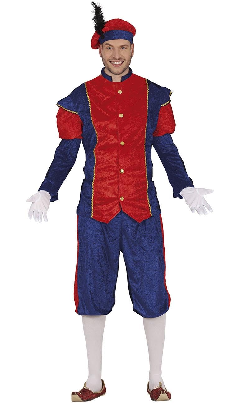 Page Blau Rot Kostüm für Erwachsene Herren - Jacke, Hut und Hose - Ideal für Partys, Silvester und Feiern - Historische und Mittelalter Kostüme