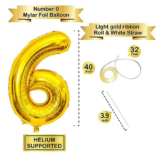 Image of Gold Number Balloons Birthday Balloons - Giant Gold Number 6 Balloon 40 inch, Numbers Balloon Birthday Decorations, Gold Party Supplies for Women Men
