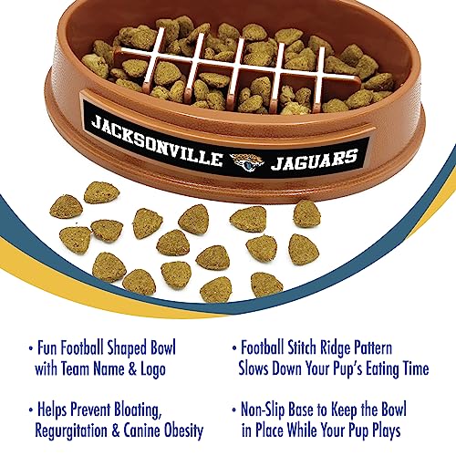 Image of NFL Super-Bowl Jacksonville Jaguars Slow Feeder Dog & Cat Bowl. Football Design for Healthy Digestion. Non-Slip for Large & Small Pets