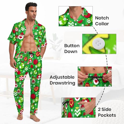 Men's Pajama Set Short Sleeve Loungewear Classic Button Down Pajamas Long Pants Sleepwear Funny Lounge Pjs Set S-4XL4