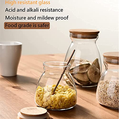 Image of MARTVIA Glass Food Storage Jars with Bamboo Lids 950ml Set of 4, Wide Mouth Lid Jar for Home Kitchen,Flour, Sugar, Coffee, Pasta, Oats, Grains, Cookies, Snacks (Barell 950 ML Jar, SET OF 4)