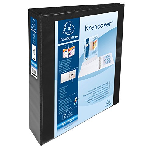 EXACOMPTA Lot de 10 Classeurs personnalisable Kreacover A4 Maxi 4 Ax Diam 40mm Dos 60 mm Noir