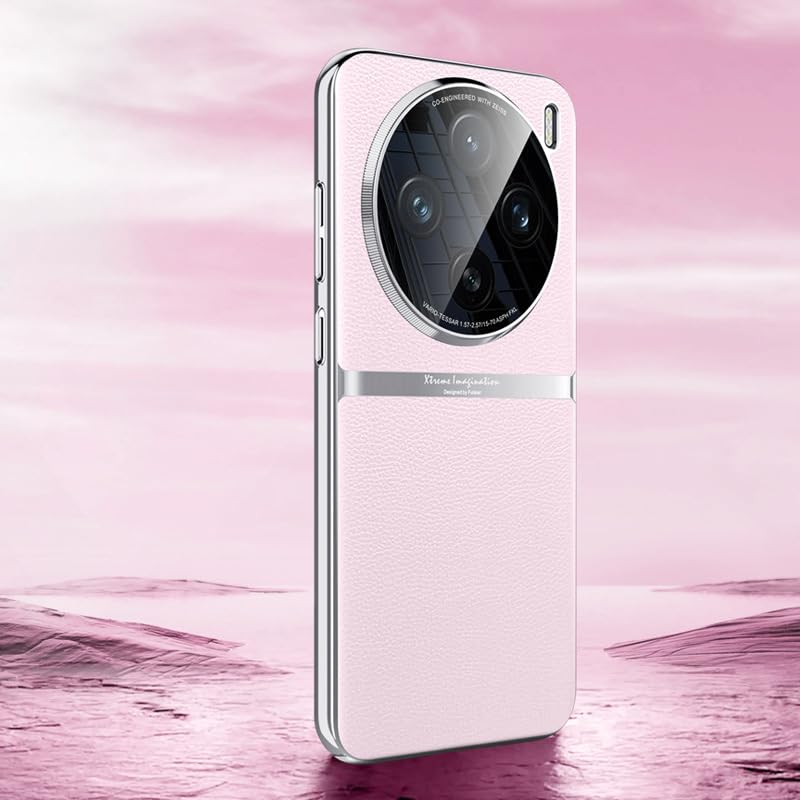 Gruattreay Leather Case for Vivo X200 Pro Mini,Ultra-thin Electroplated Anti-fall Phone Case with Fully Wrapped Lens Protection,Frosted Shockproof Protective Back Cover (Pink)
