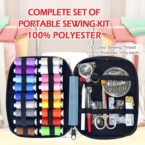 Image of Sewing Kit with Case Portable Sewing Supplies for Home Traveler, Adults, Beginner, Emergency, Contains 18 Sewing Thread, Scissors, Needles, Measure etc,Medium Delft Blue