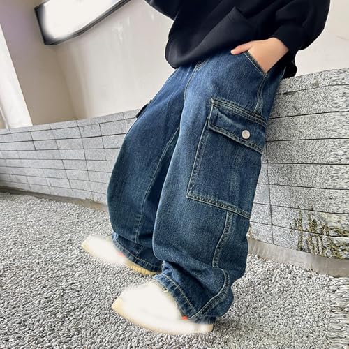 Teen Boys Baggy Cargo Jeans Y2k Wide Leg Elastic Waisted Fashion Denim Pants Comfortable Trousers with Pockets2