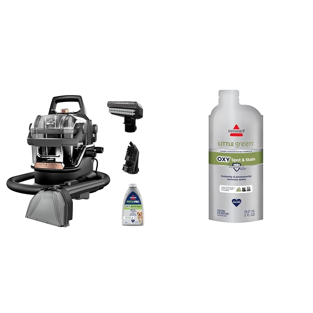 BISSELL Little Green HydroSteam Multi-Purpose Portable Carpet and Upholstery Cleaner + BISSELL Little Green Pro Oxy Spot &amp; Stain Super Concentrate for Portable Deep Cleaners