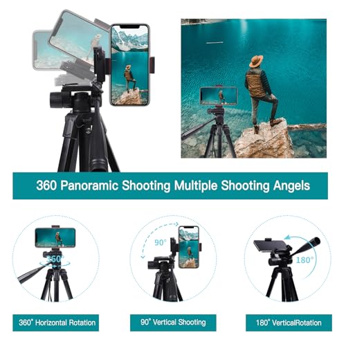 ZETONG Camera Tripod for Canon Nikon Sony, 67" Aluminum Lightweight Tripod Stand with Detachable Head & Phone Holder & Remote Shutter & Carry Bag, Small DSLR Tripod for Smartphone/Vlog/Streaming - Image 3