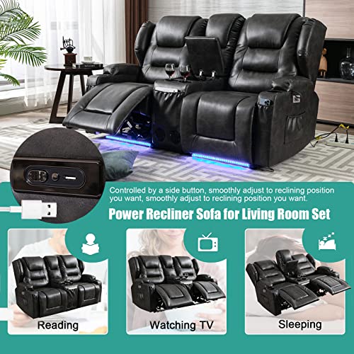 Samery Electric Home Theater Seating- Power Recline Chair Loveseat Rv Sofa With Console, 67" Double Recliner 2-Seater Rv Couch With Storage/Usb Charging/Lighting/Cup Holders For Living Room #TOP3