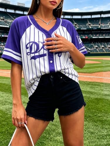 Image of Baseball Jersey Women Baseball Shirts Baseball Team Button Down Jerseys | Game Day Striped Jersey, Perfect for Daily Outings, Photos, Sports, Hip-Hop Party, Campus Wear, Weekend Hangout