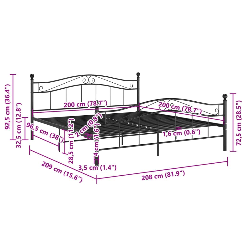 vidaXL Estructura de Cama Dormitorio Habitación Muebles Mobiliario Matrimonio Cuarto Descanso Robusta Duradera de Metal Negro 200x200 cm