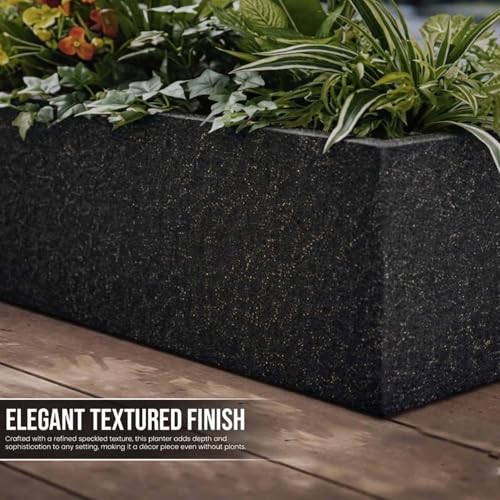 Image of Go Hooked Recta R Black Planter Pot (21x8 Inch) | Big Size Outdoor & Indoor Pot for Plants | Modern Design Lightweight & Durable Rectangle Polymer Flower Pot for Balcony, Terrace & Garden