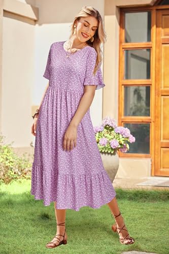 Image of STYLEWORD Womens Summer Casual Short Sleeve Flowy Midi Beach Dress