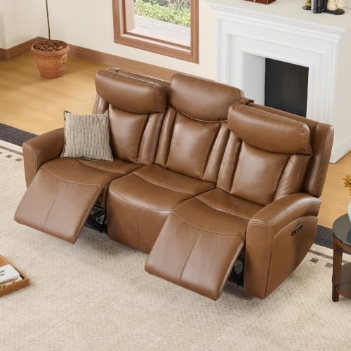 Image of CHITA Zero Gravity Leather Power Reclining Sofa, 3 Seater, Saddle