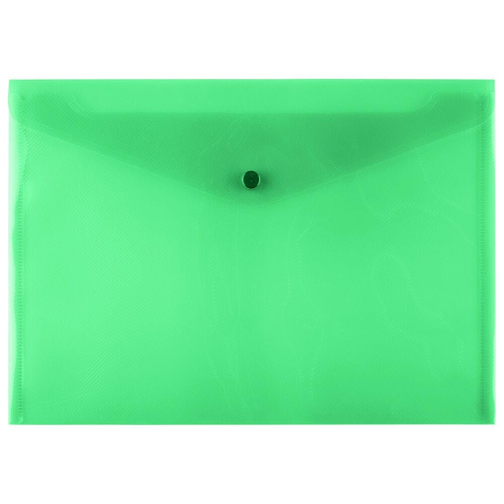 JAM PAPER Plastic Envelopes with Snap Closure - Letter Booklet - 9 3/4 x 13 - Green Grid - 3/Pack