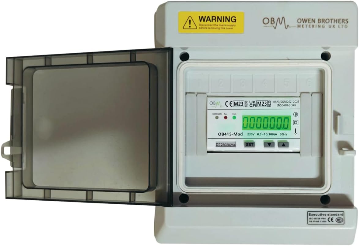 Owen Brothers Metering OB415-MOD 100AMP MID Single Phase kWh Electric Meter in Enclosure with RS485