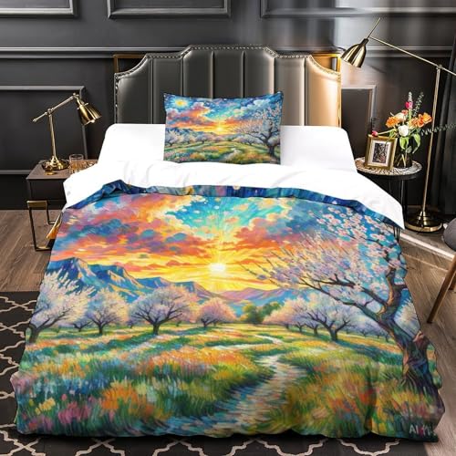 Housse de couette 3D fleur d'abricot en microfibre douce et zippée