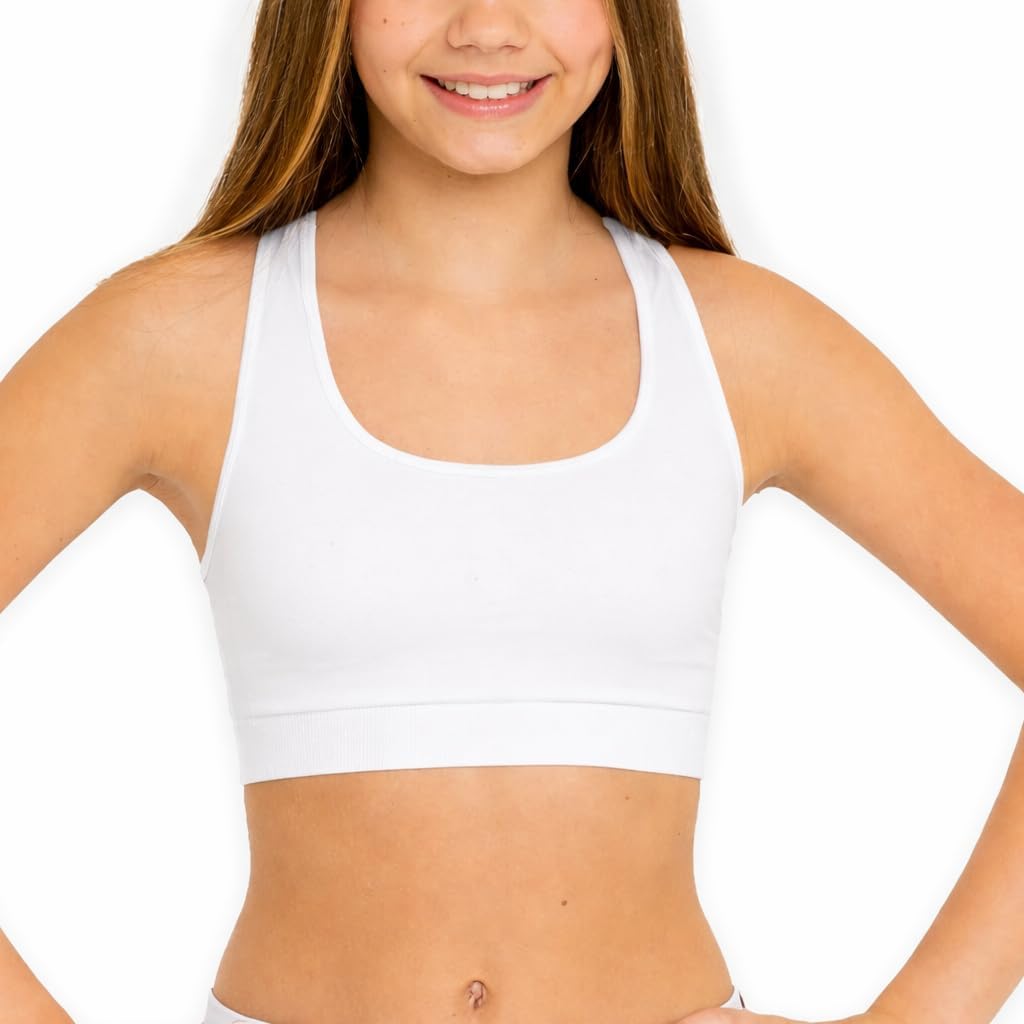 Malibu Sugar Girls Sports Bra – Soft Stretch Racerback Sport Crop Top Lightweight Activewear Dance Gym Workout for Girls 7-14