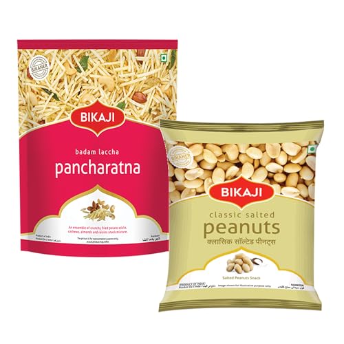 Bikaji Kaju Badam Laccha with Potato Stick 350g & Salted Peanut 200g – Total 550g (19.40 oz) | Crunchy Mixture Namkeen Combo