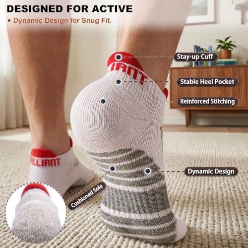 BULLIANT 6-Pack Cushioned Athletic Ankle Socks For Men Running-Arch Support - image 5