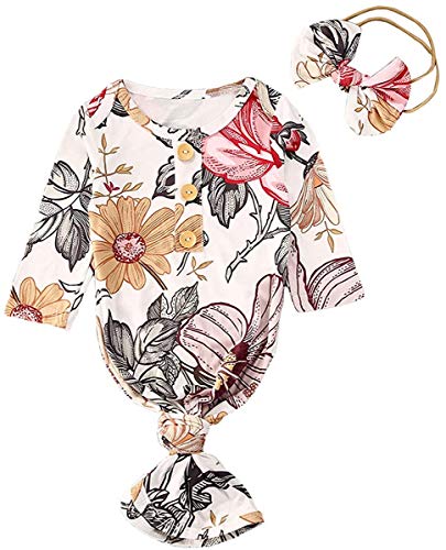 Newborn Baby Girl Boy Floral Gown Infant Sleeper Nightgown Coming Home Outfit (A1 Floral, 0-3 Months)