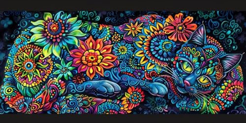 Diamond Painting Chat Multicolore 5D pour Sublimer votre Salon avec une Toile 50x100 cm