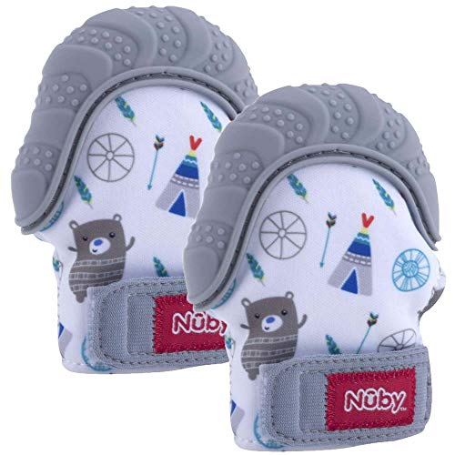 Image of Nuby Soothing Teething Mitten with Hygienic Travel Bag, Grey, 2 Count
